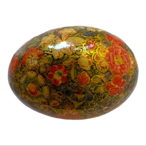 Vintage Paper Mache Kashmiri Style Lacquered Decorated Egg - Picture 3 of 4